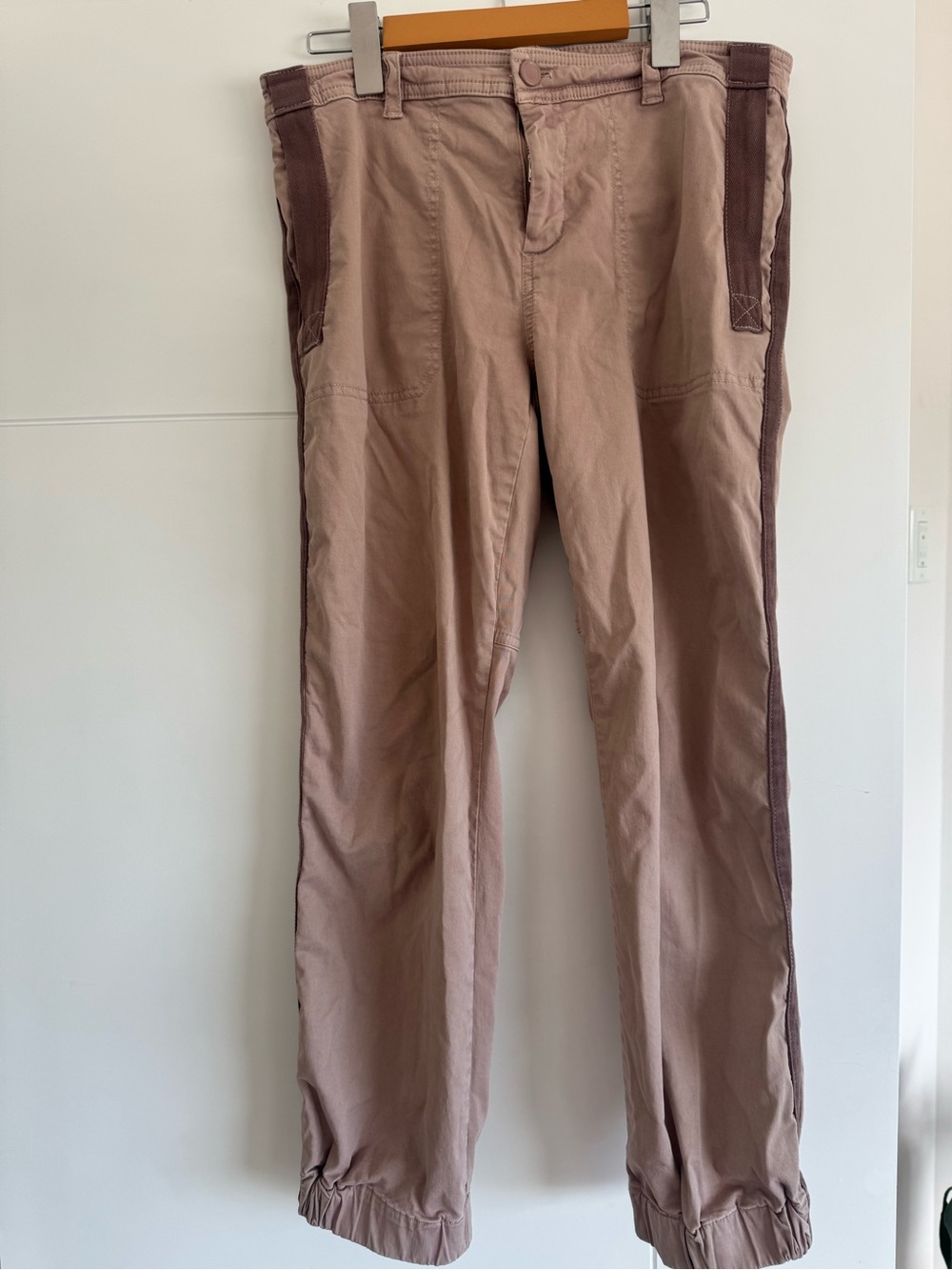 Anthropologie Mauve Taupe Joggers with Chocolate Side Panels